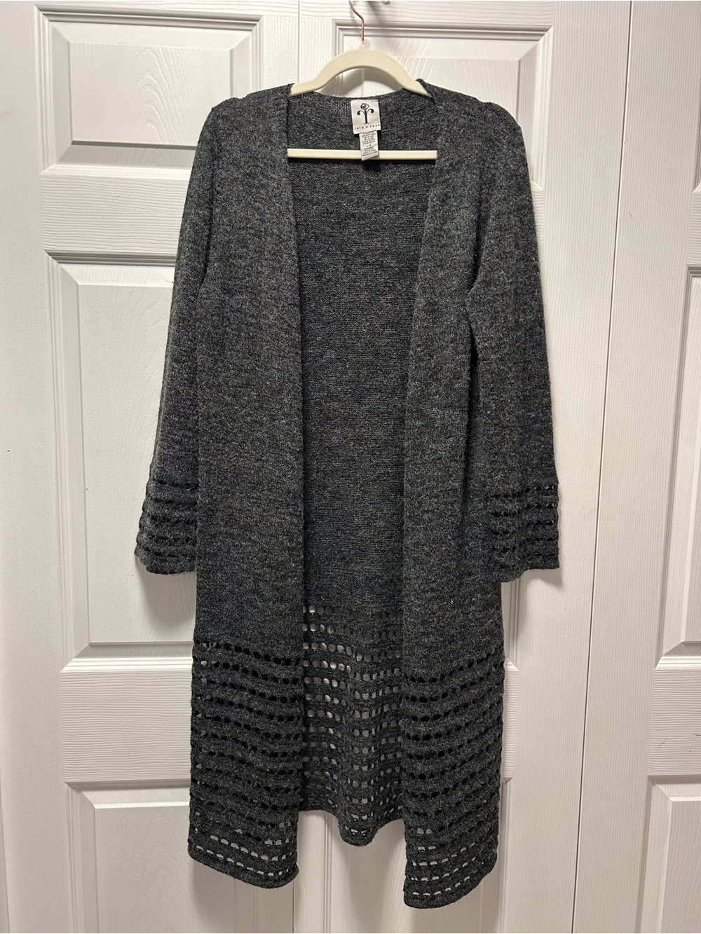 Open-Front Long Knit Cardigan Sweater — Dark Gray